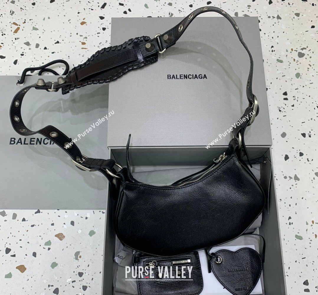 Balenciaga Le Cagole Shoulder Bag XS in Black Lambskin Leather, aged-silver hardware 2026 180607 (JM-260403022)