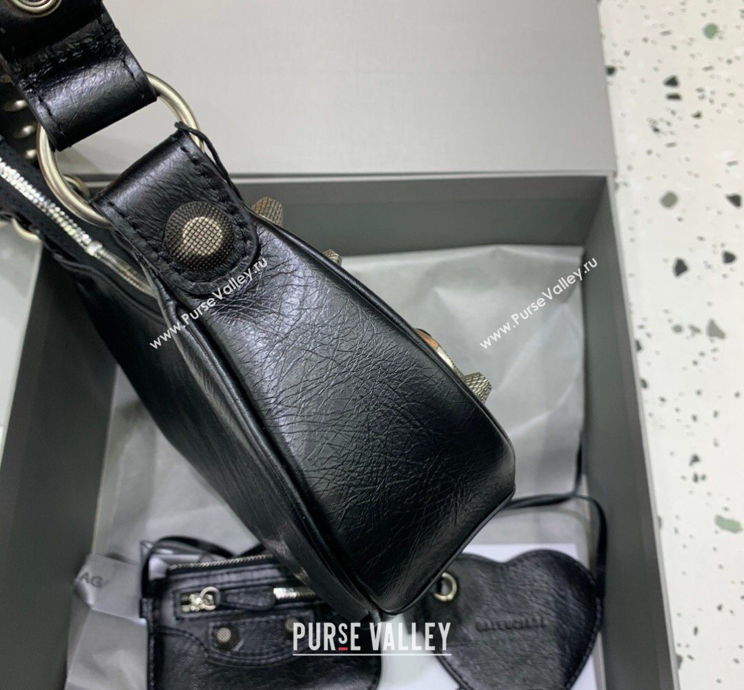 Balenciaga Le Cagole Shoulder Bag XS in Black Lambskin Leather, aged-silver hardware 2026 180607 (JM-260403022)