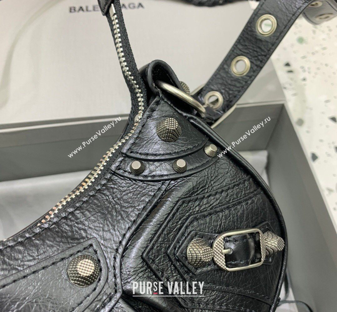 Balenciaga Le Cagole Shoulder Bag XS in Black Lambskin Leather, aged-silver hardware 2026 180607 (JM-260403022)