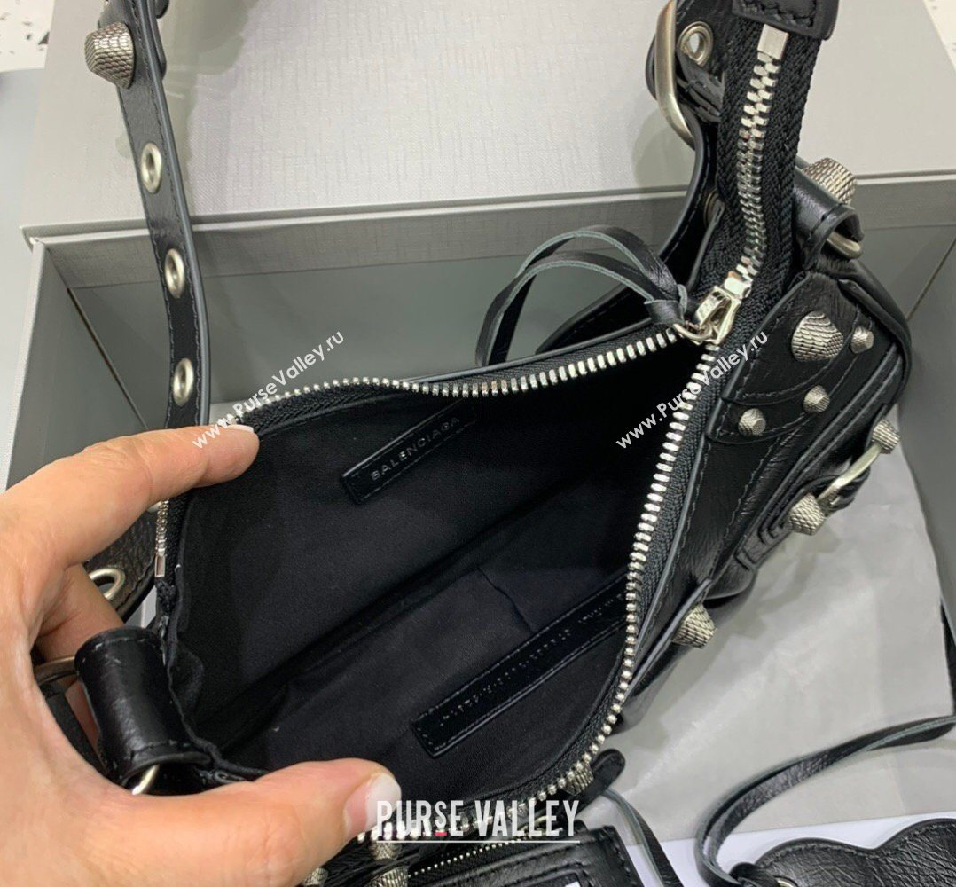 Balenciaga Le Cagole Shoulder Bag XS in Black Lambskin Leather, aged-silver hardware 2026 180607 (JM-260403022)