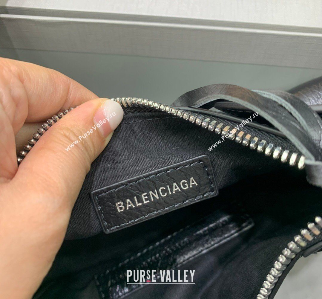 Balenciaga Le Cagole Shoulder Bag XS in Black Lambskin Leather, aged-silver hardware 2026 180607 (JM-260403022)