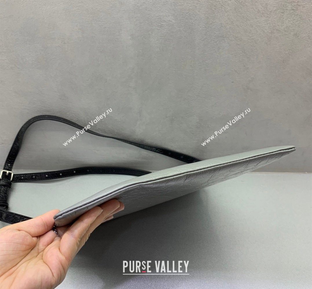 Balenciaga Shopper Medium Dust Bag Crossbody Pouch in Grey Arena lambskin, aged-silver hardware 2026 (JM-260403003)