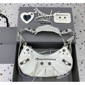 Balenciaga Le Cagole Shoulder Bag Small in White Lambskin Leather, aged-silver hardware 2026 180607 (JM-260403023)