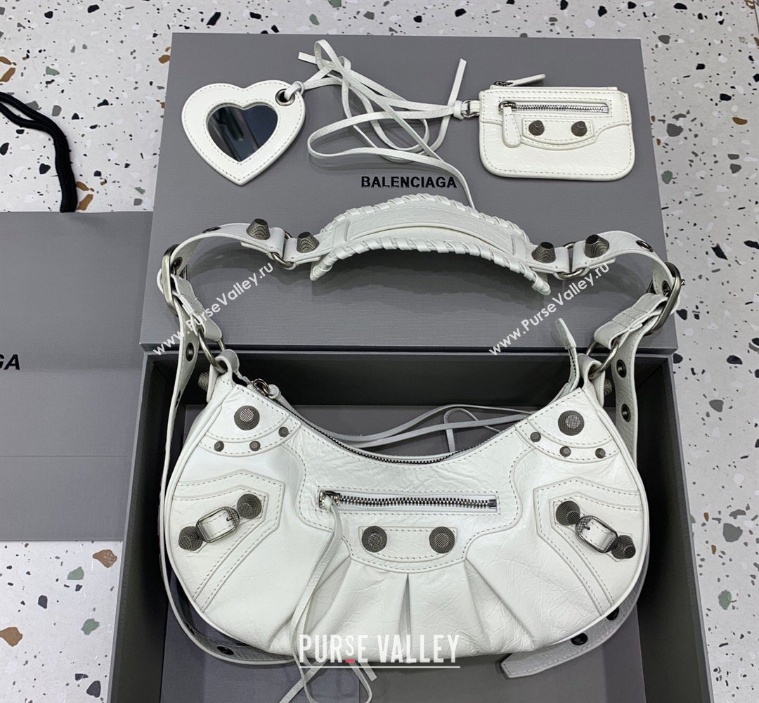 Balenciaga Le Cagole Shoulder Bag Small in White Lambskin Leather, aged-silver hardware 2026 180607 (JM-260403023)