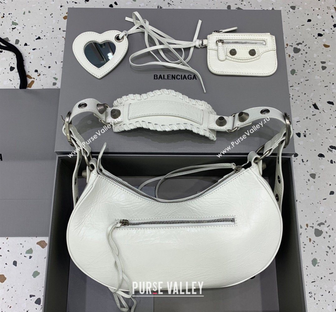 Balenciaga Le Cagole Shoulder Bag Small in White Lambskin Leather, aged-silver hardware 2026 180607 (JM-260403023)