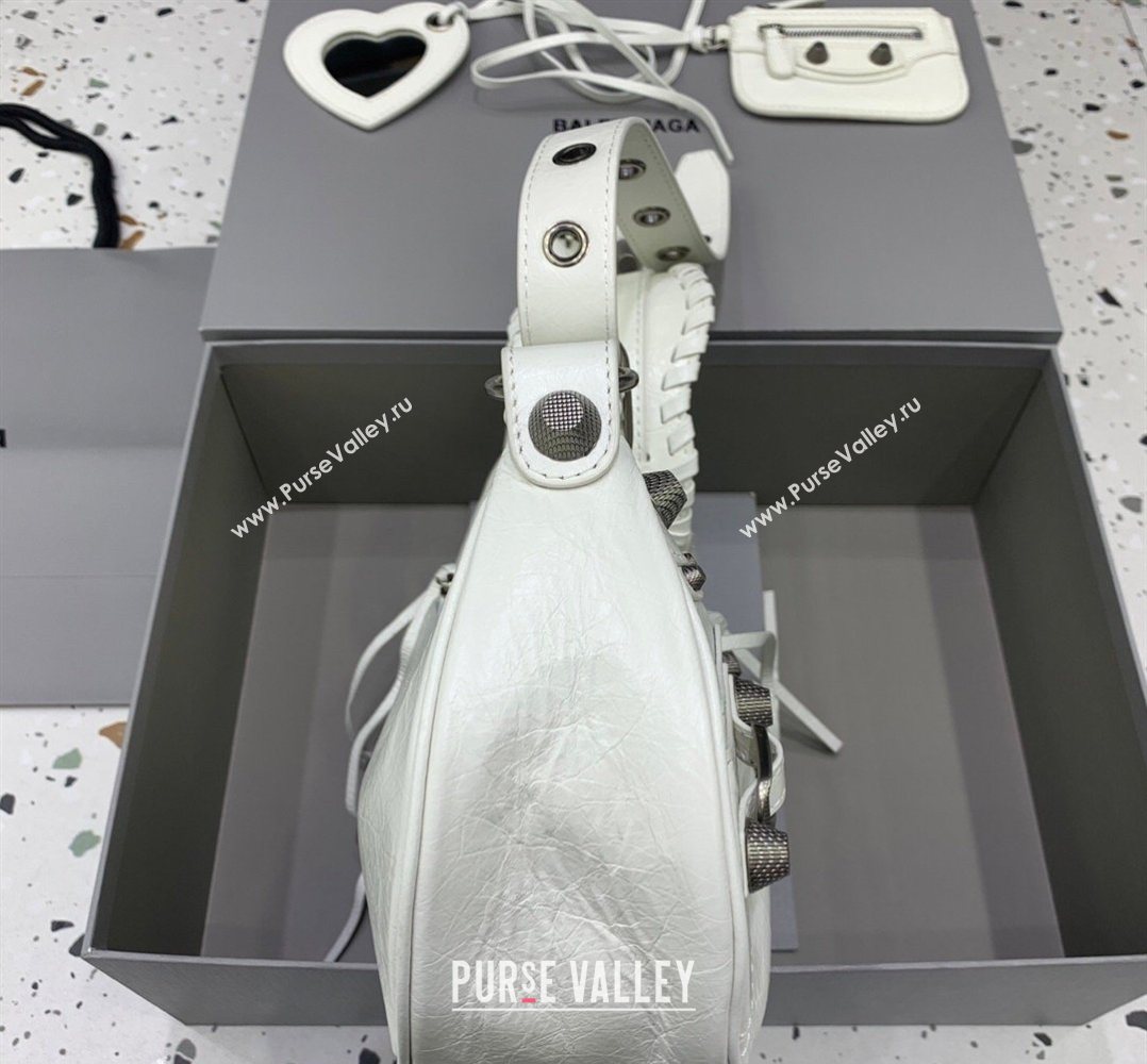 Balenciaga Le Cagole Shoulder Bag Small in White Lambskin Leather, aged-silver hardware 2026 180607 (JM-260403023)