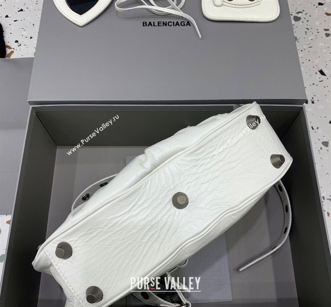 Balenciaga Le Cagole Shoulder Bag Small in White Lambskin Leather, aged-silver hardware 2026 180607 (JM-260403023)