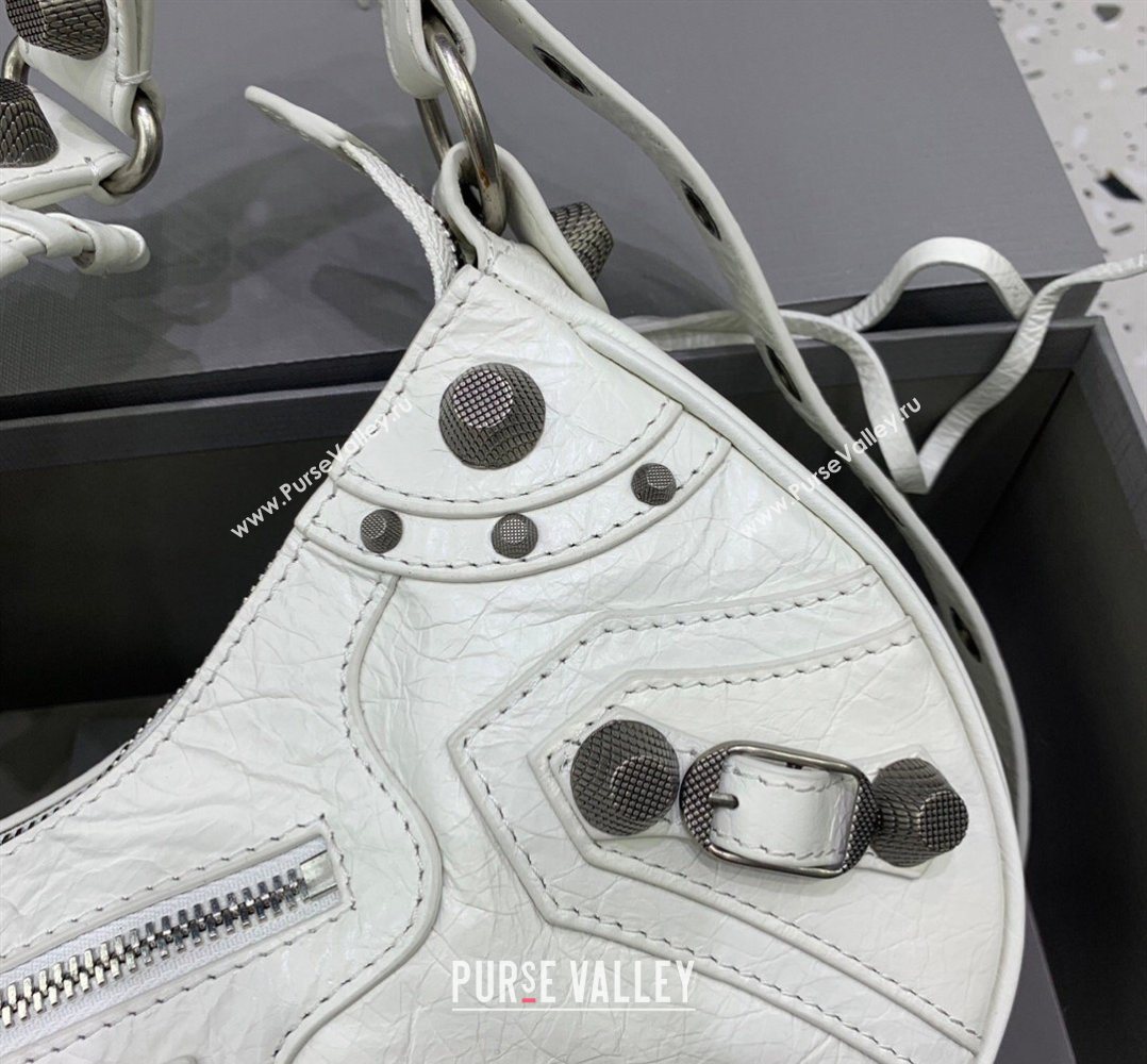 Balenciaga Le Cagole Shoulder Bag Small in White Lambskin Leather, aged-silver hardware 2026 180607 (JM-260403023)