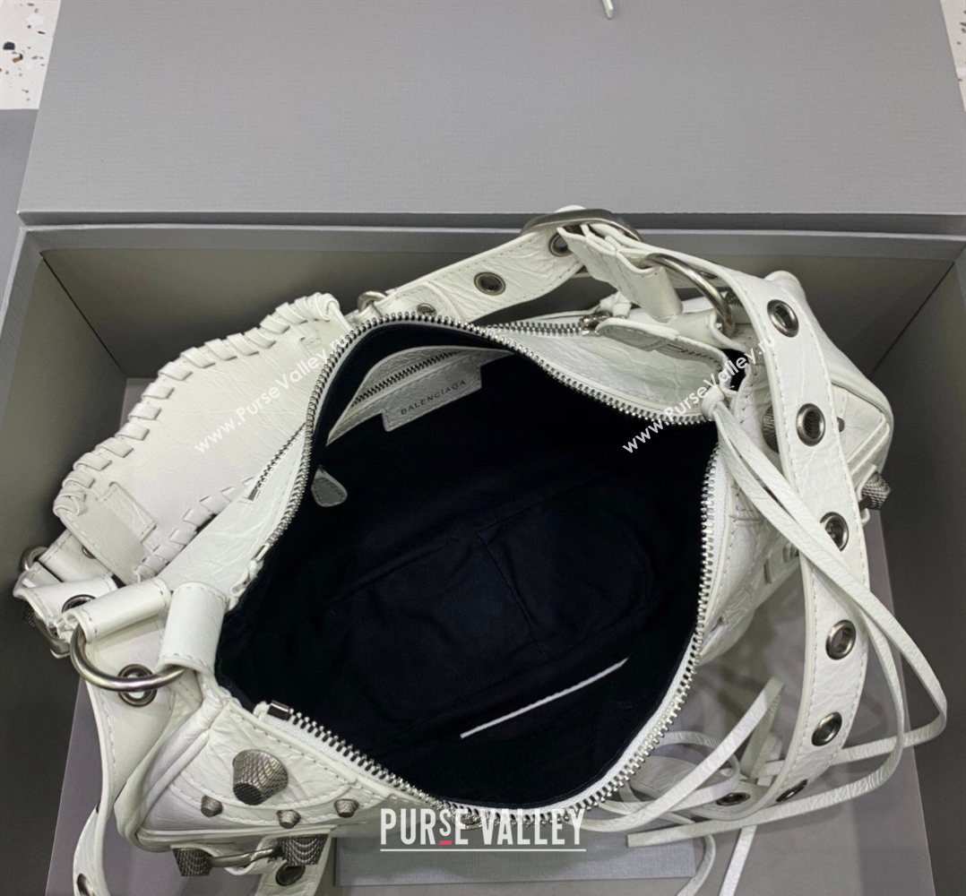 Balenciaga Le Cagole Shoulder Bag Small in White Lambskin Leather, aged-silver hardware 2026 180607 (JM-260403023)