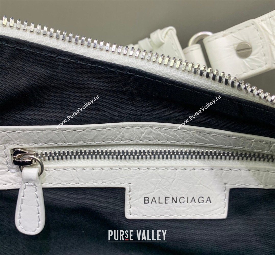 Balenciaga Le Cagole Shoulder Bag Small in White Lambskin Leather, aged-silver hardware 2026 180607 (JM-260403023)