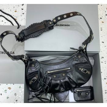 Balenciaga Le Cagole Shoulder Bag Small in Black Lambskin Leather, aged-silver hardware 2026 180607 (JM-260403024)
