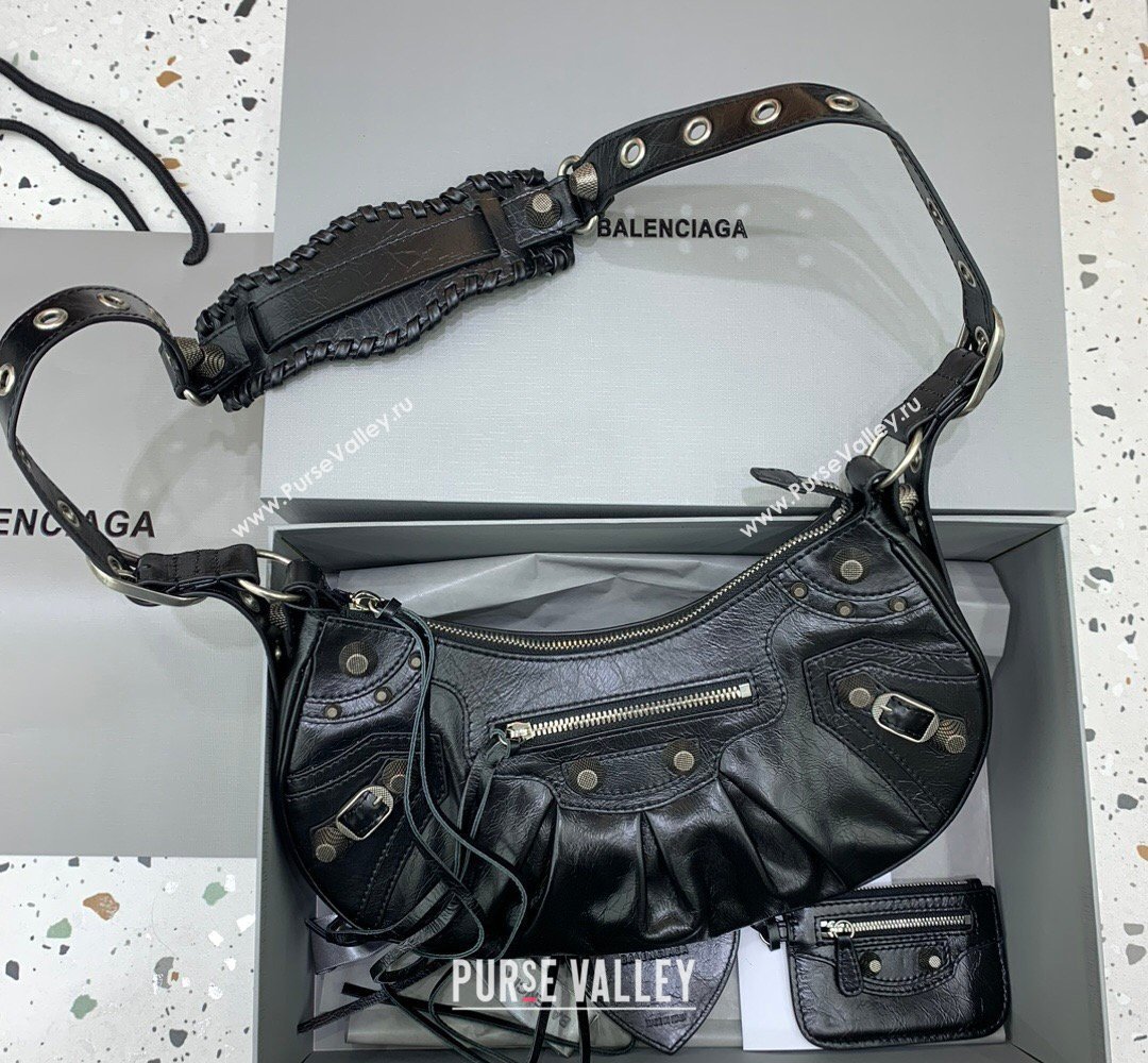 Balenciaga Le Cagole Shoulder Bag Small in Black Lambskin Leather, aged-silver hardware 2026 180607 (JM-260403024)