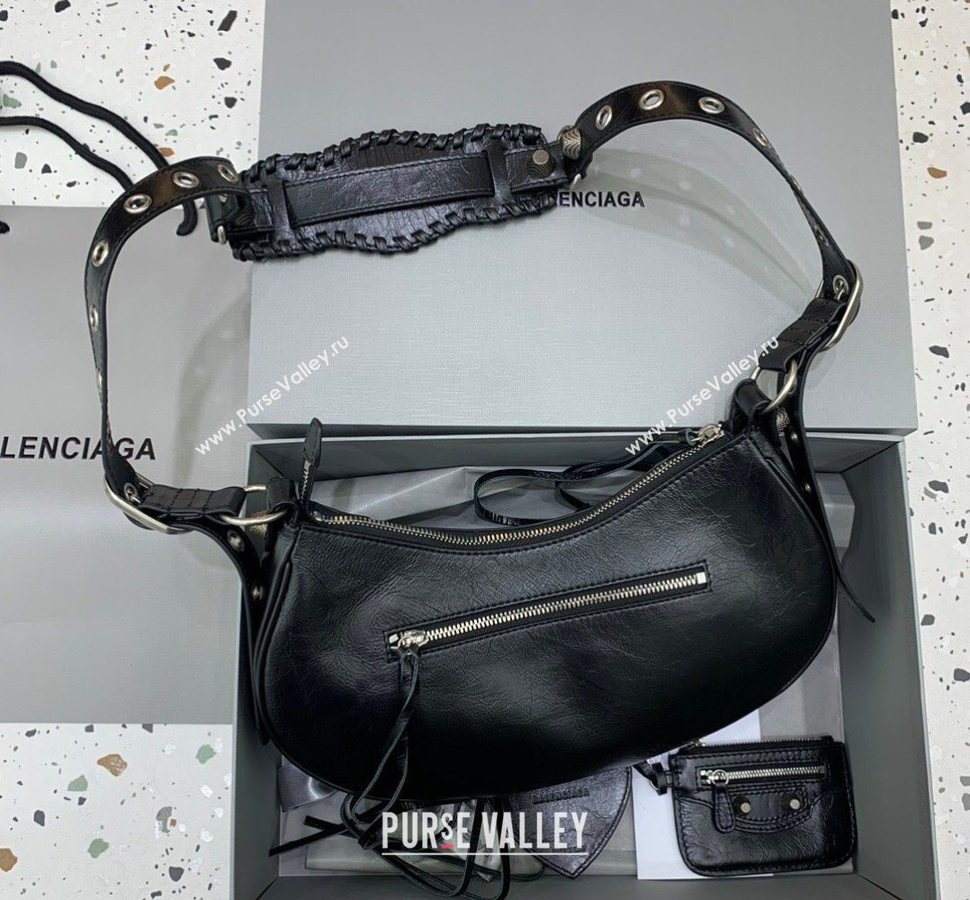 Balenciaga Le Cagole Shoulder Bag Small in Black Lambskin Leather, aged-silver hardware 2026 180607 (JM-260403024)