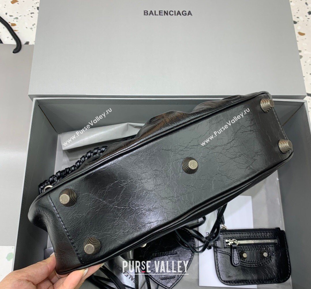 Balenciaga Le Cagole Shoulder Bag Small in Black Lambskin Leather, aged-silver hardware 2026 180607 (JM-260403024)