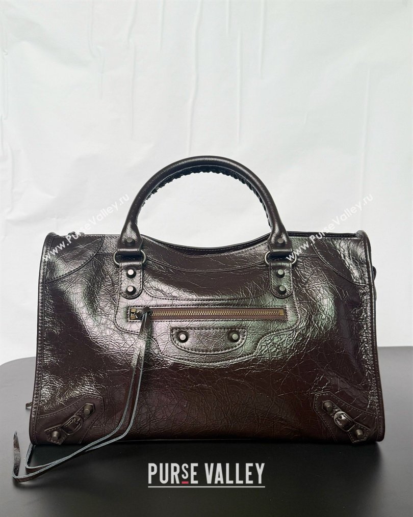 Balenciaga Le City Bag Medium in Espresso Arena lambskin, black hardware 2026 0503 (JM-260403035)