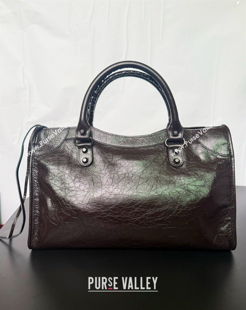 Balenciaga Le City Bag Medium in Espresso Arena lambskin, black hardware 2026 0503 (JM-260403035)