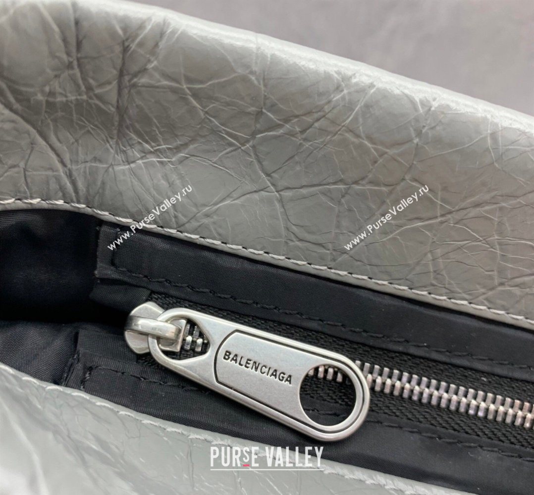 Balenciaga Shopper Medium Dust Bag Crossbody Pouch in Grey Arena lambskin, aged-silver hardware 2026 (JM-260403003)