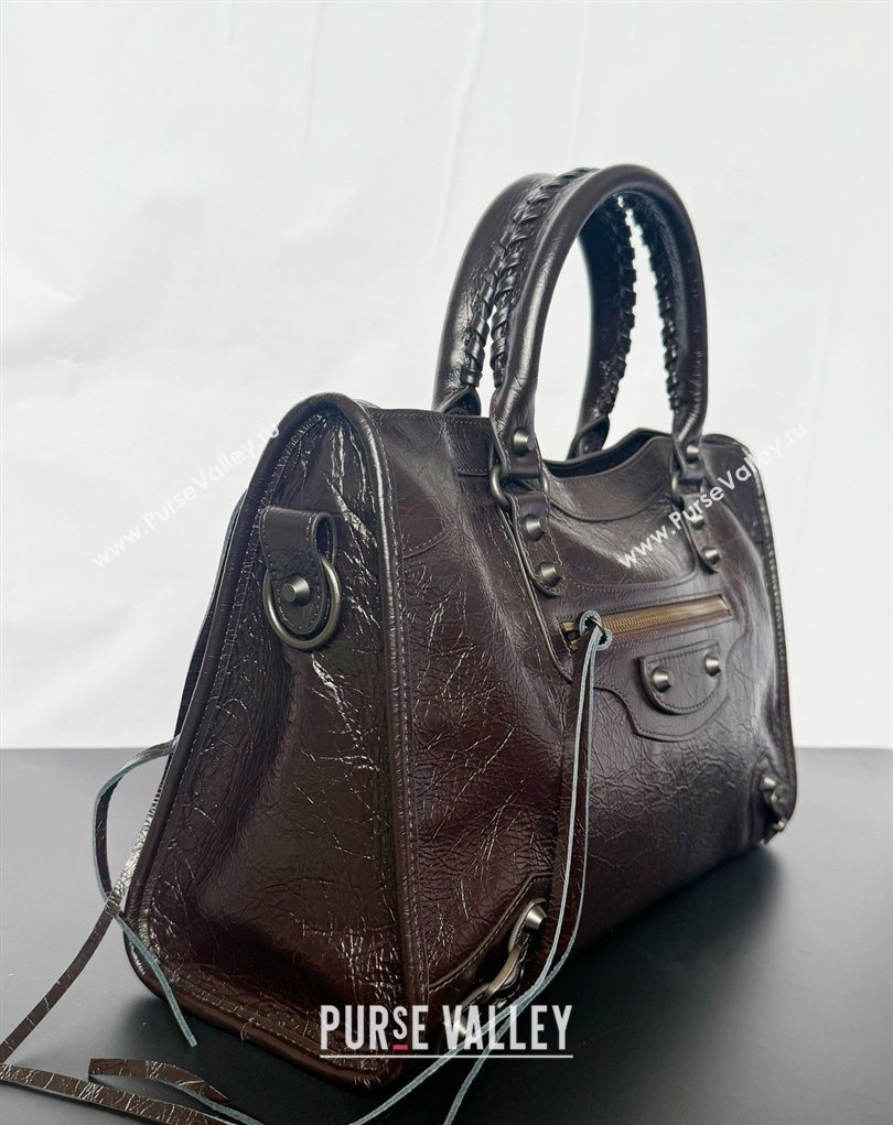 Balenciaga Le City Bag Medium in Espresso Arena lambskin, black hardware 2026 0503 (JM-260403035)