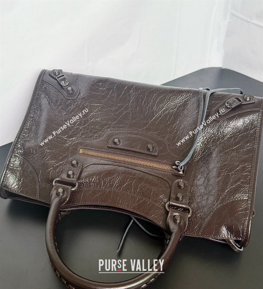 Balenciaga Le City Bag Medium in Espresso Arena lambskin, black hardware 2026 0503 (JM-260403035)