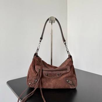 Balenciaga Le City Moto Small Shoulder Bag in Suede Dark Brown 2026 0905 (JM-260403033)
