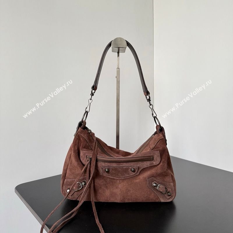 Balenciaga Le City Moto Small Shoulder Bag in Suede Dark Brown 2026 0905 (JM-260403033)