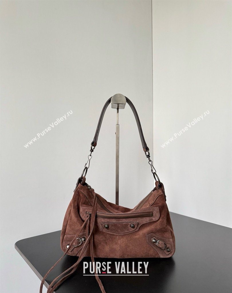 Balenciaga Le City Moto Small Shoulder Bag in Suede Dark Brown 2026 0905 (JM-260403033)
