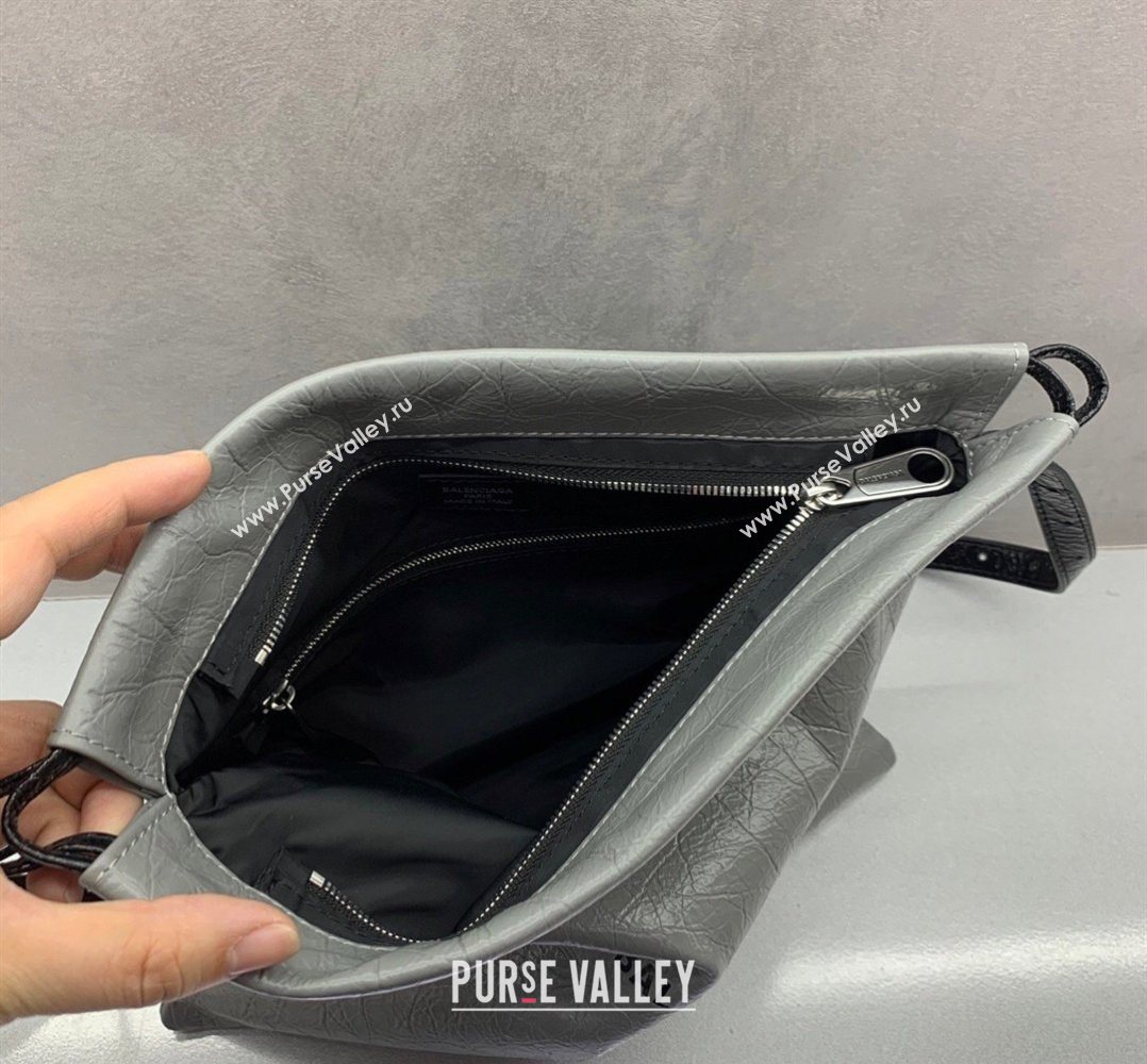 Balenciaga Shopper Medium Dust Bag Crossbody Pouch in Grey Arena lambskin, aged-silver hardware 2026 (JM-260403003)