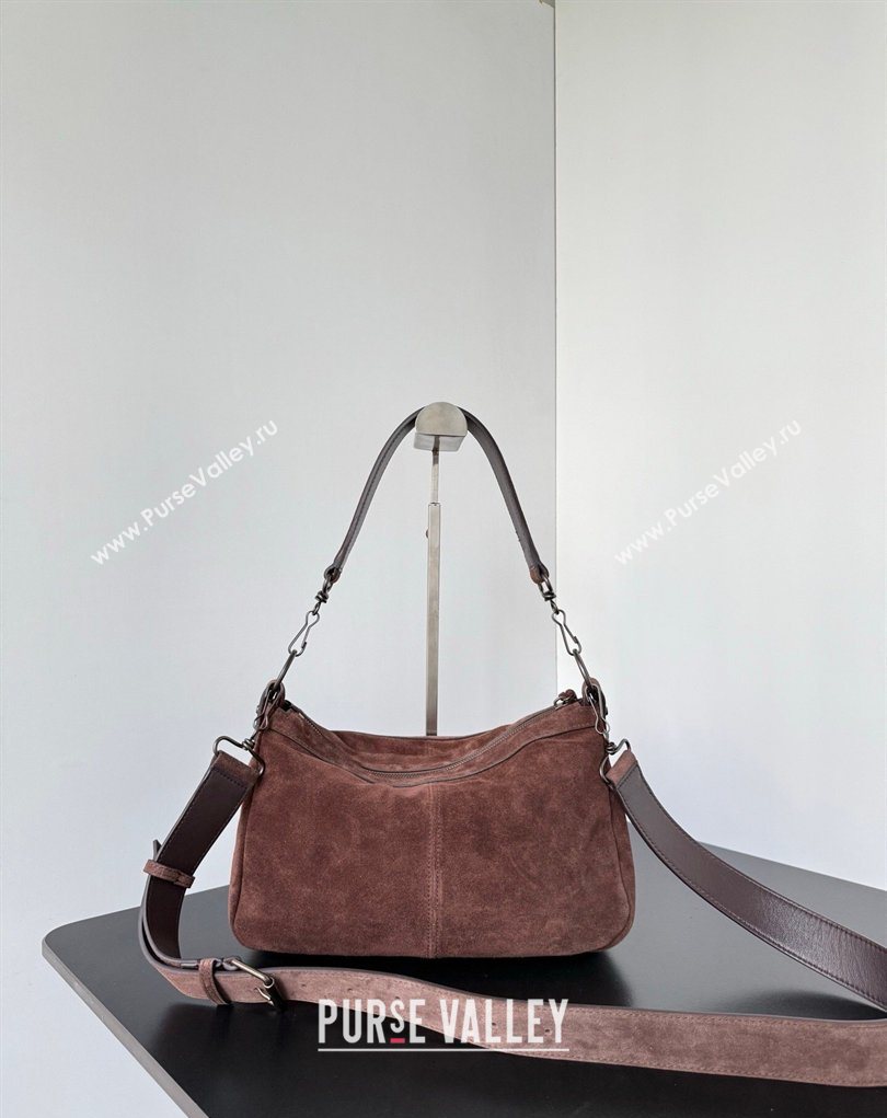 Balenciaga Le City Moto Small Shoulder Bag in Suede Dark Brown 2026 0905 (JM-260403033)