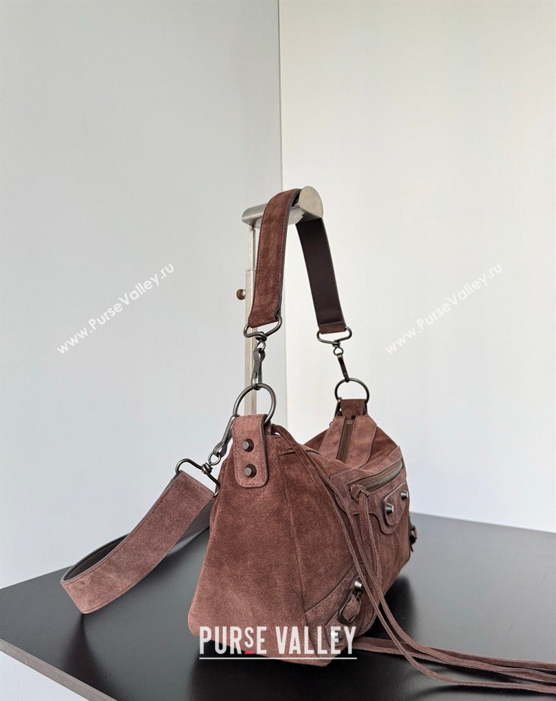Balenciaga Le City Moto Small Shoulder Bag in Suede Dark Brown 2026 0905 (JM-260403033)