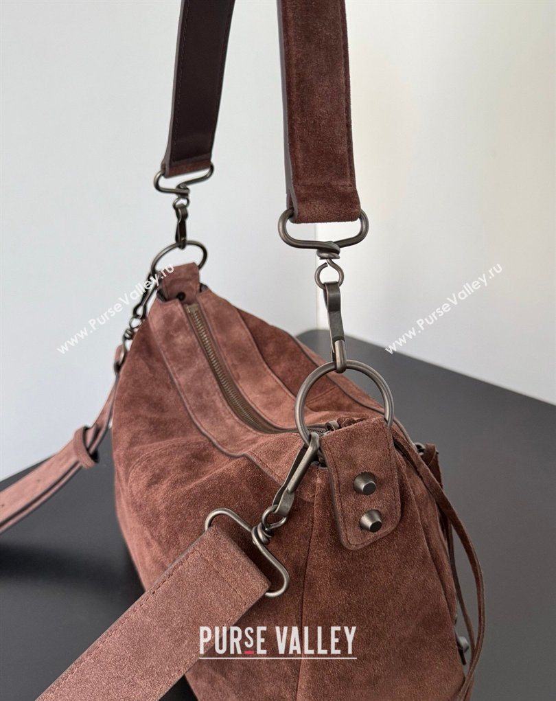 Balenciaga Le City Moto Small Shoulder Bag in Suede Dark Brown 2026 0905 (JM-260403033)