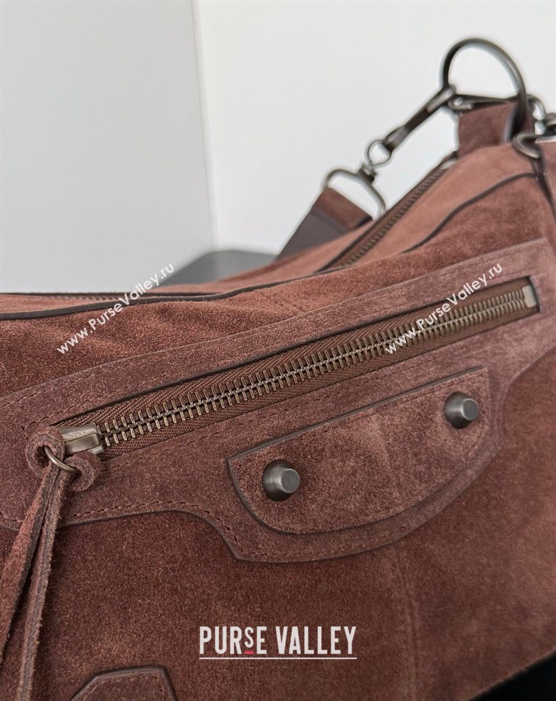 Balenciaga Le City Moto Small Shoulder Bag in Suede Dark Brown 2026 0905 (JM-260403033)