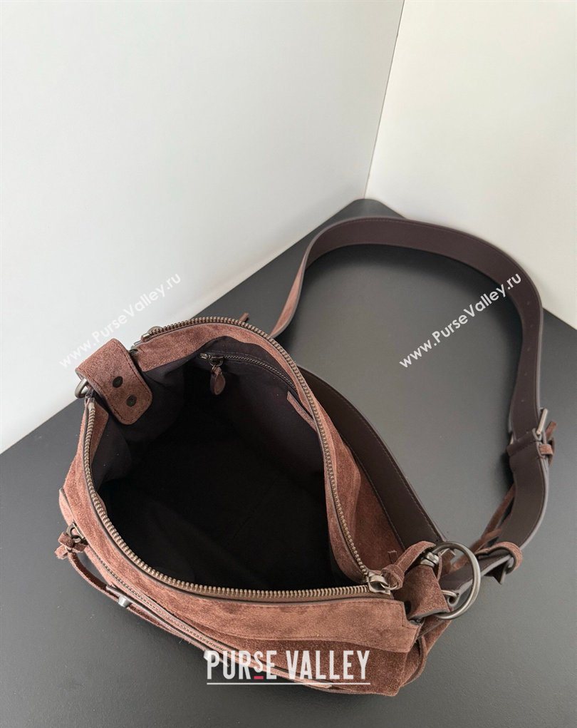 Balenciaga Le City Moto Small Shoulder Bag in Suede Dark Brown 2026 0905 (JM-260403033)