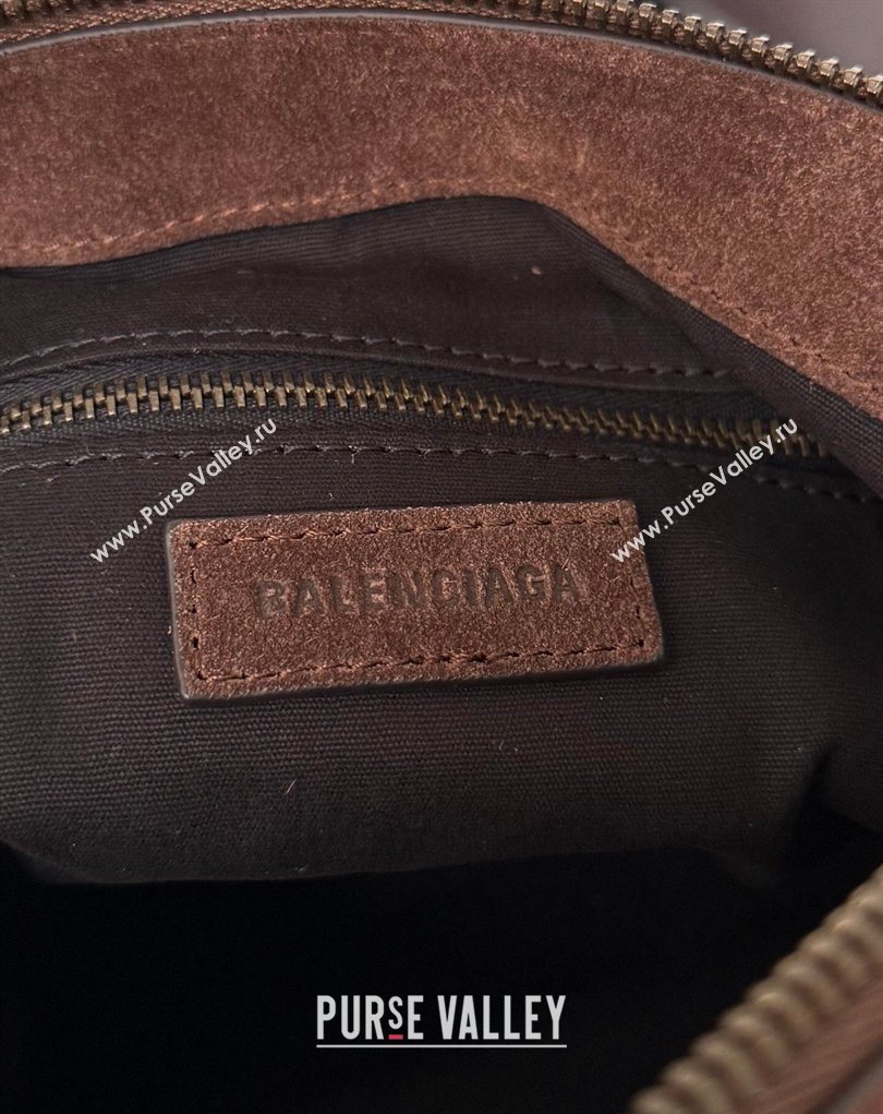 Balenciaga Le City Moto Small Shoulder Bag in Suede Dark Brown 2026 0905 (JM-260403033)