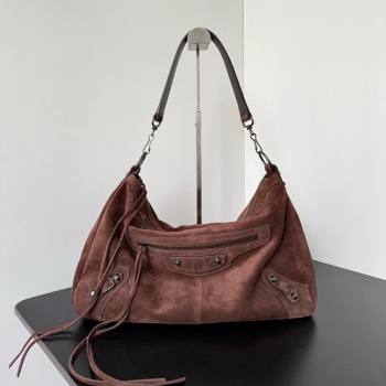 Balenciaga Le City Moto Medium Shoulder Bag in Suede Dark Brown 2026 0905 (JM-260403034)
