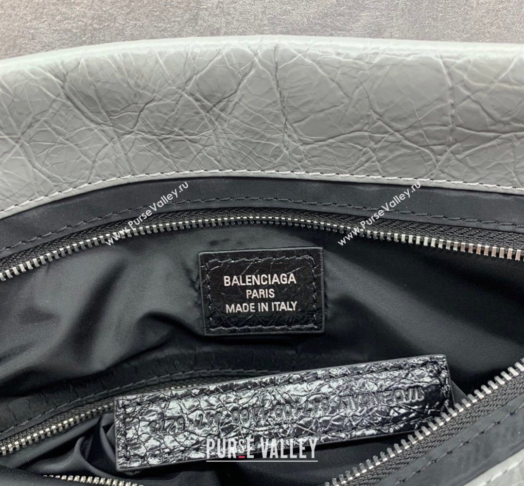 Balenciaga Shopper Medium Dust Bag Crossbody Pouch in Grey Arena lambskin, aged-silver hardware 2026 (JM-260403003)