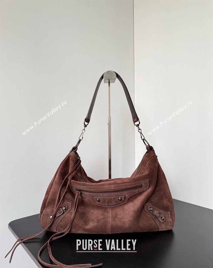 Balenciaga Le City Moto Medium Shoulder Bag in Suede Dark Brown 2026 0905 (JM-260403034)