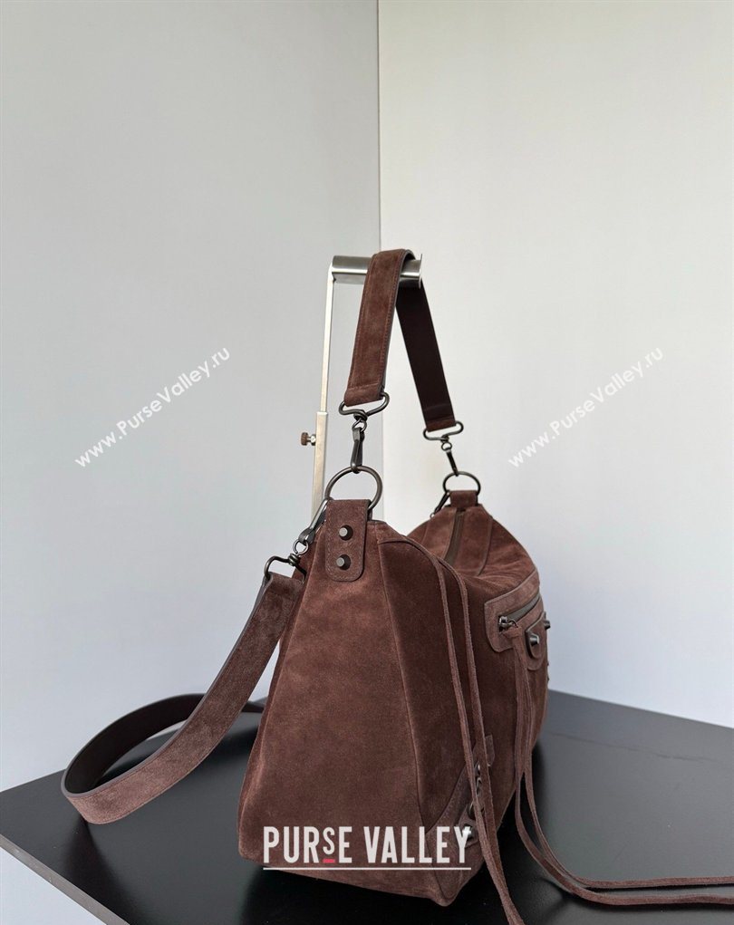 Balenciaga Le City Moto Medium Shoulder Bag in Suede Dark Brown 2026 0905 (JM-260403034)