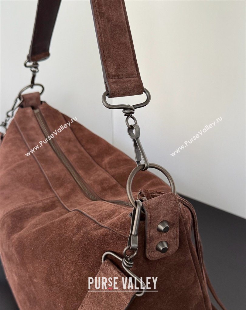 Balenciaga Le City Moto Medium Shoulder Bag in Suede Dark Brown 2026 0905 (JM-260403034)