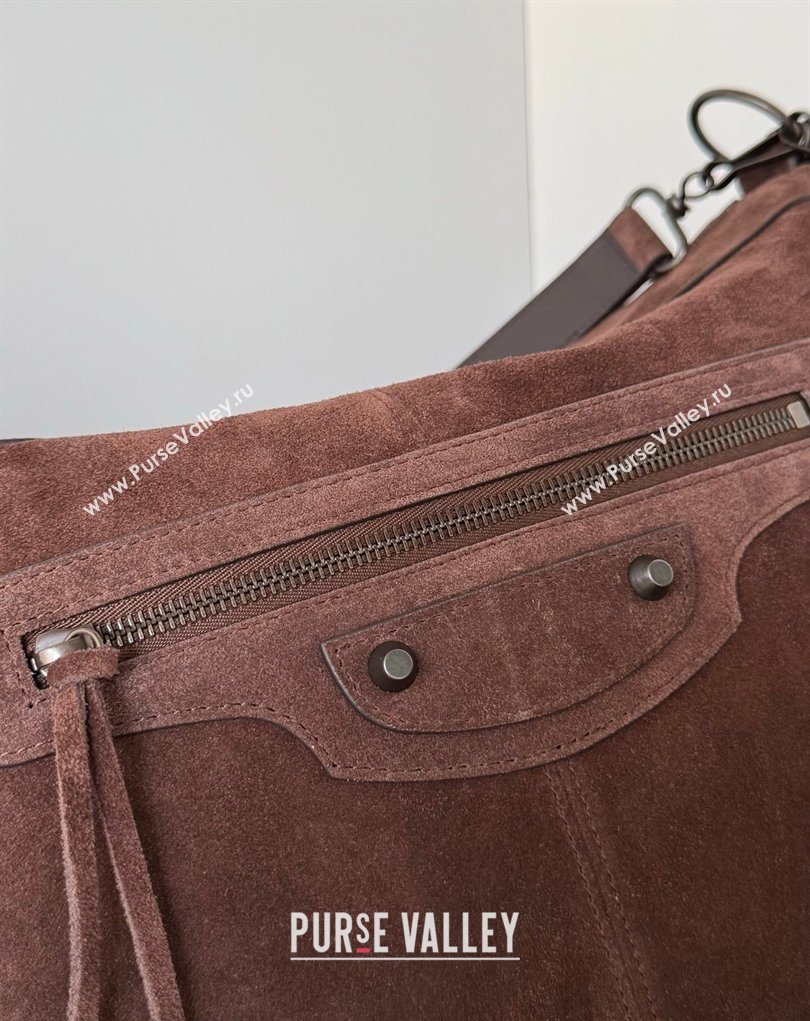 Balenciaga Le City Moto Medium Shoulder Bag in Suede Dark Brown 2026 0905 (JM-260403034)