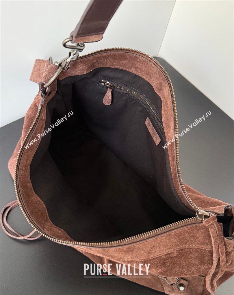 Balenciaga Le City Moto Medium Shoulder Bag in Suede Dark Brown 2026 0905 (JM-260403034)