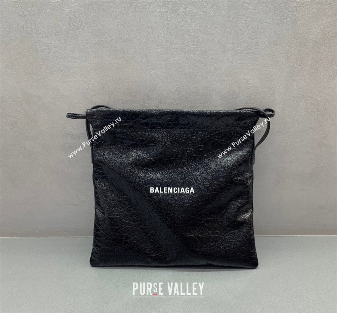 Balenciaga Shopper Medium Dust Bag Crossbody Pouch in Black Arena lambskin, aged-silver hardware 2026 (JM-260403004)