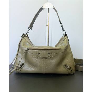 Balenciaga Le City Moto Medium Shoulder Bag in Arena Storico Lambskin Dusty Green 2026 0905 (JM-260403032)