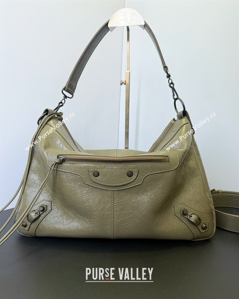Balenciaga Le City Moto Medium Shoulder Bag in Arena Storico Lambskin Dusty Green 2026 0905 (JM-260403032)
