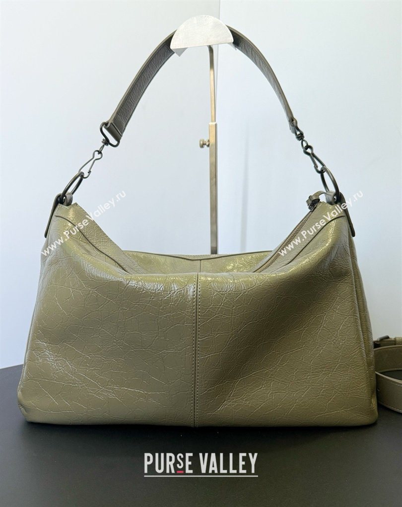 Balenciaga Le City Moto Medium Shoulder Bag in Arena Storico Lambskin Dusty Green 2026 0905 (JM-260403032)