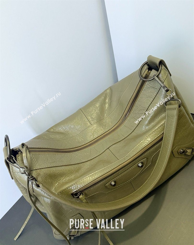 Balenciaga Le City Moto Medium Shoulder Bag in Arena Storico Lambskin Dusty Green 2026 0905 (JM-260403032)