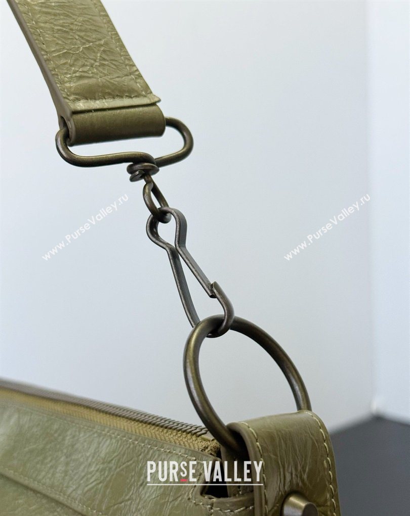 Balenciaga Le City Moto Medium Shoulder Bag in Arena Storico Lambskin Dusty Green 2026 0905 (JM-260403032)