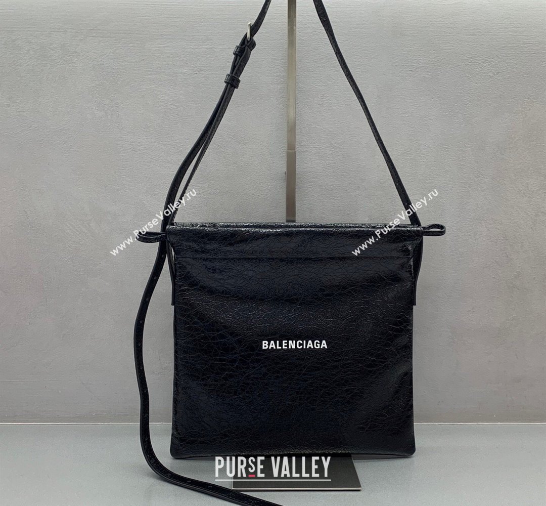 Balenciaga Shopper Medium Dust Bag Crossbody Pouch in Black Arena lambskin, aged-silver hardware 2026 (JM-260403004)