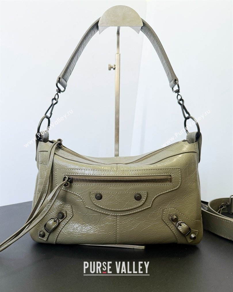 Balenciaga Le City Moto Small Shoulder Bag in Arena Storico Lambskin Dusty Green 2026 0905 (JM-260403031)