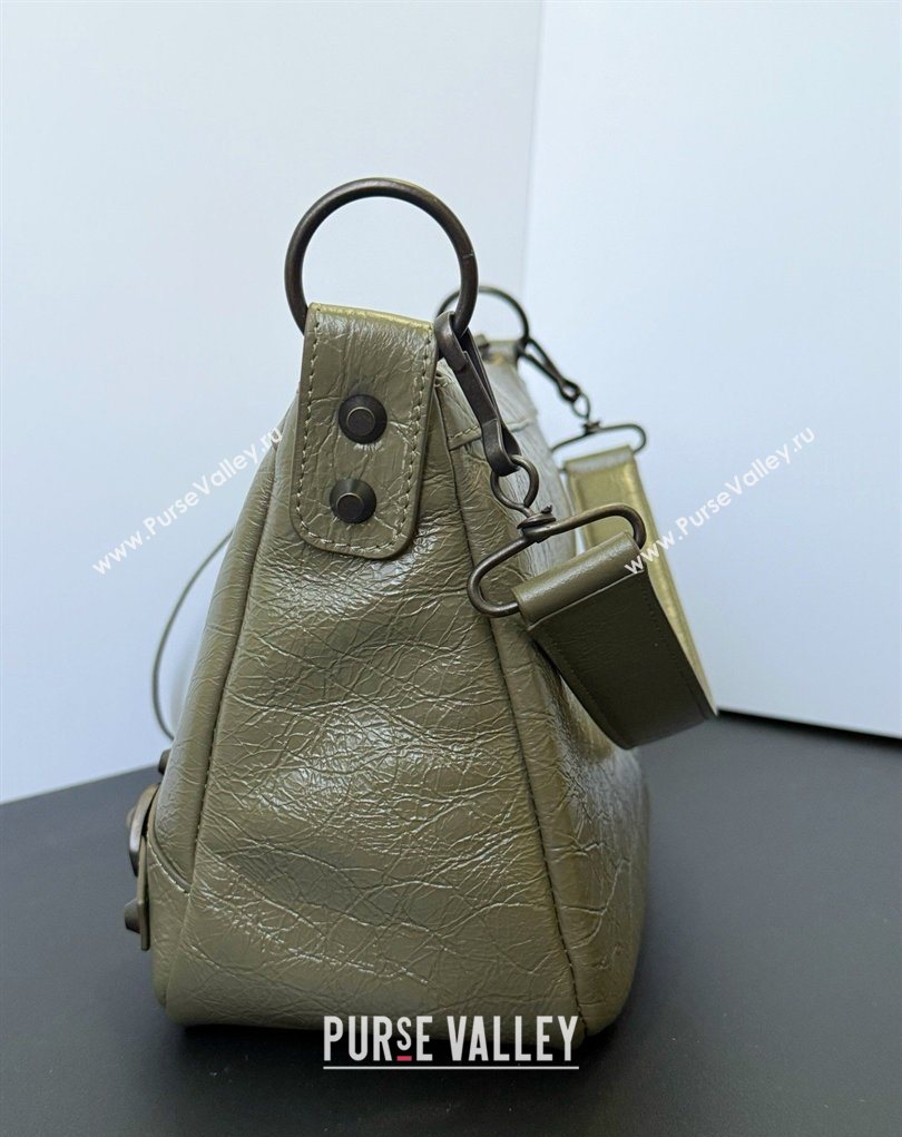 Balenciaga Le City Moto Small Shoulder Bag in Arena Storico Lambskin Dusty Green 2026 0905 (JM-260403031)