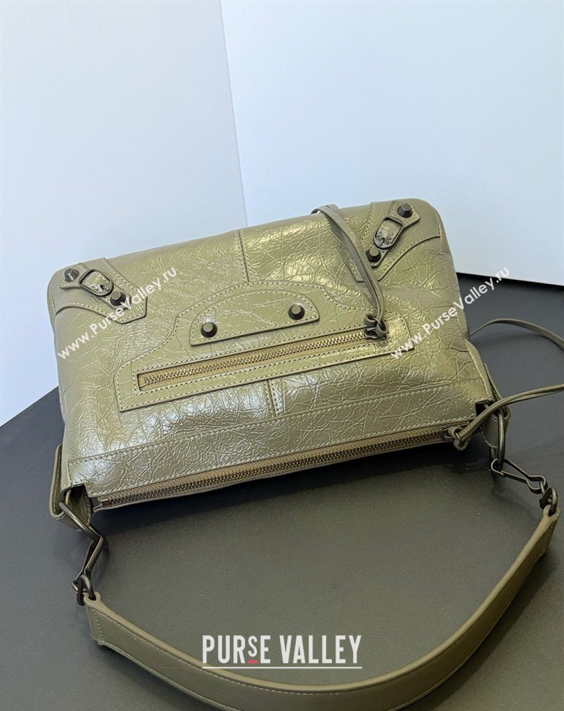 Balenciaga Le City Moto Small Shoulder Bag in Arena Storico Lambskin Dusty Green 2026 0905 (JM-260403031)